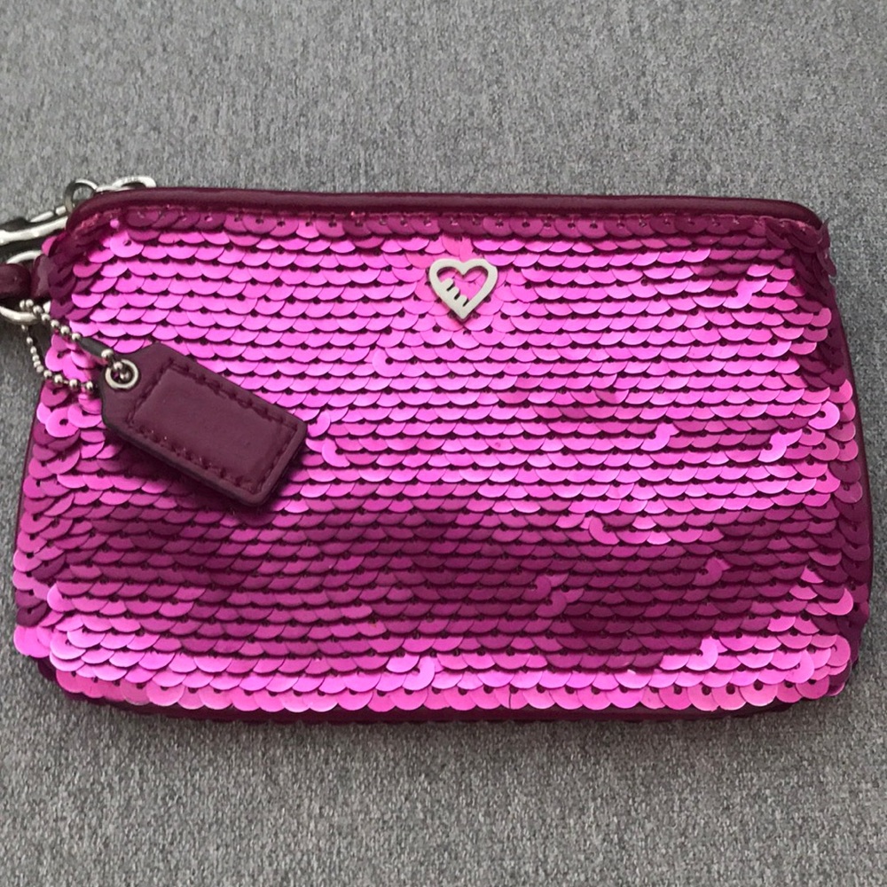 Authentic Coach Poppy Pink Sequin Wristlet